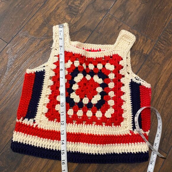Homemade size Small Red White and Blue Americana Crochet Knit Cropped Tank Top - Picture 5 of 6